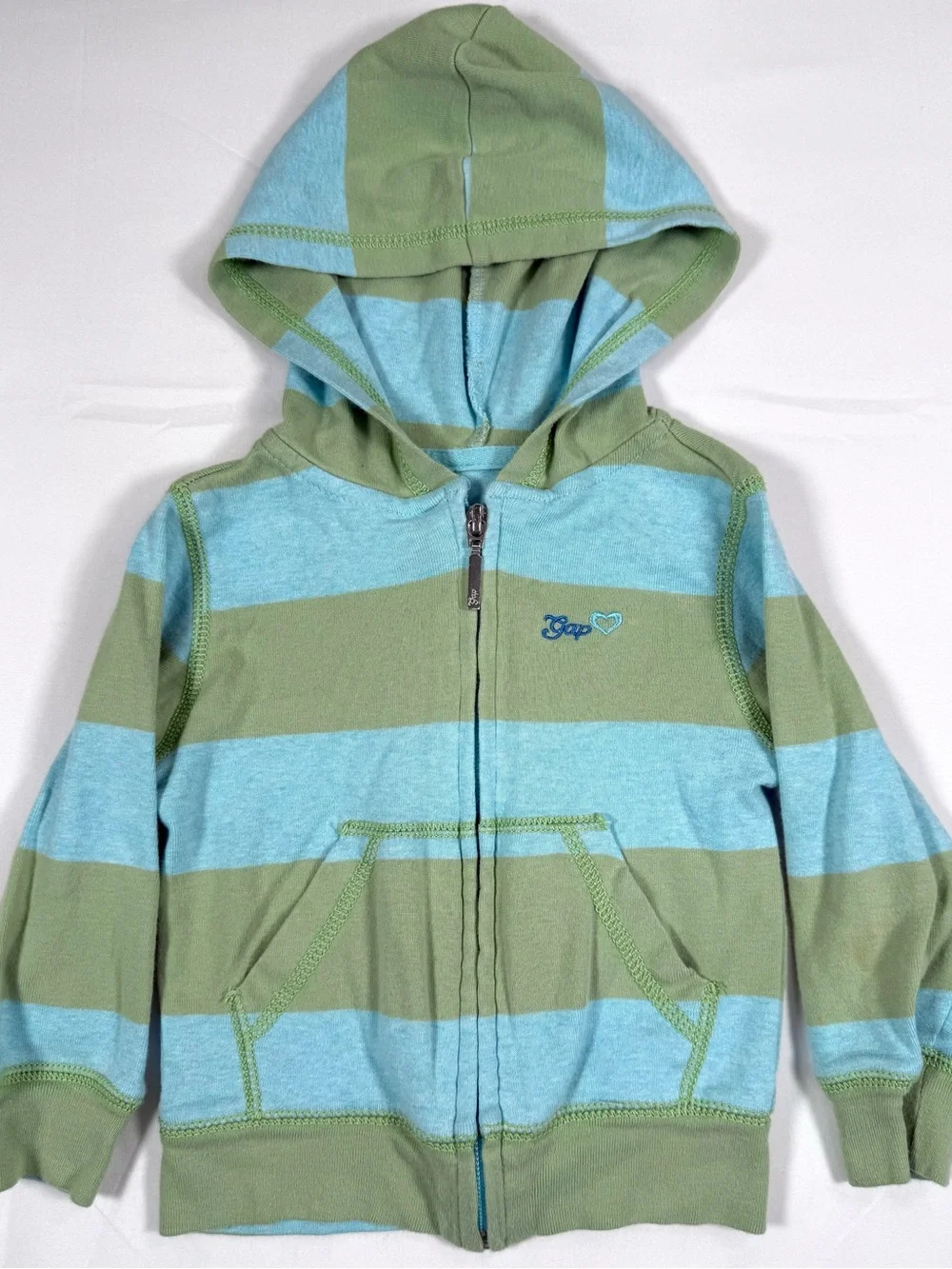 VINTAGE GAP Girls Striped Zip Hoodie 2T Y2K 2007 Retro Preppy Nautical Rugby